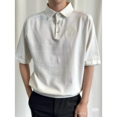 1V Embroidered Short-sleeved Cotton Blend Polo Shirt