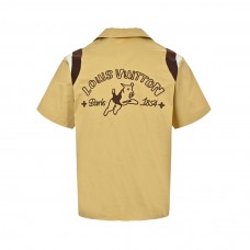 1V Embroidered Short-Sleeved Cotton Bowling Shirt
