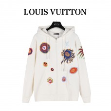 1V Embroidered Zip-up Hoodie Oversized