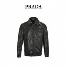 PRD Logo Plaque Zip-up Leather Jacket